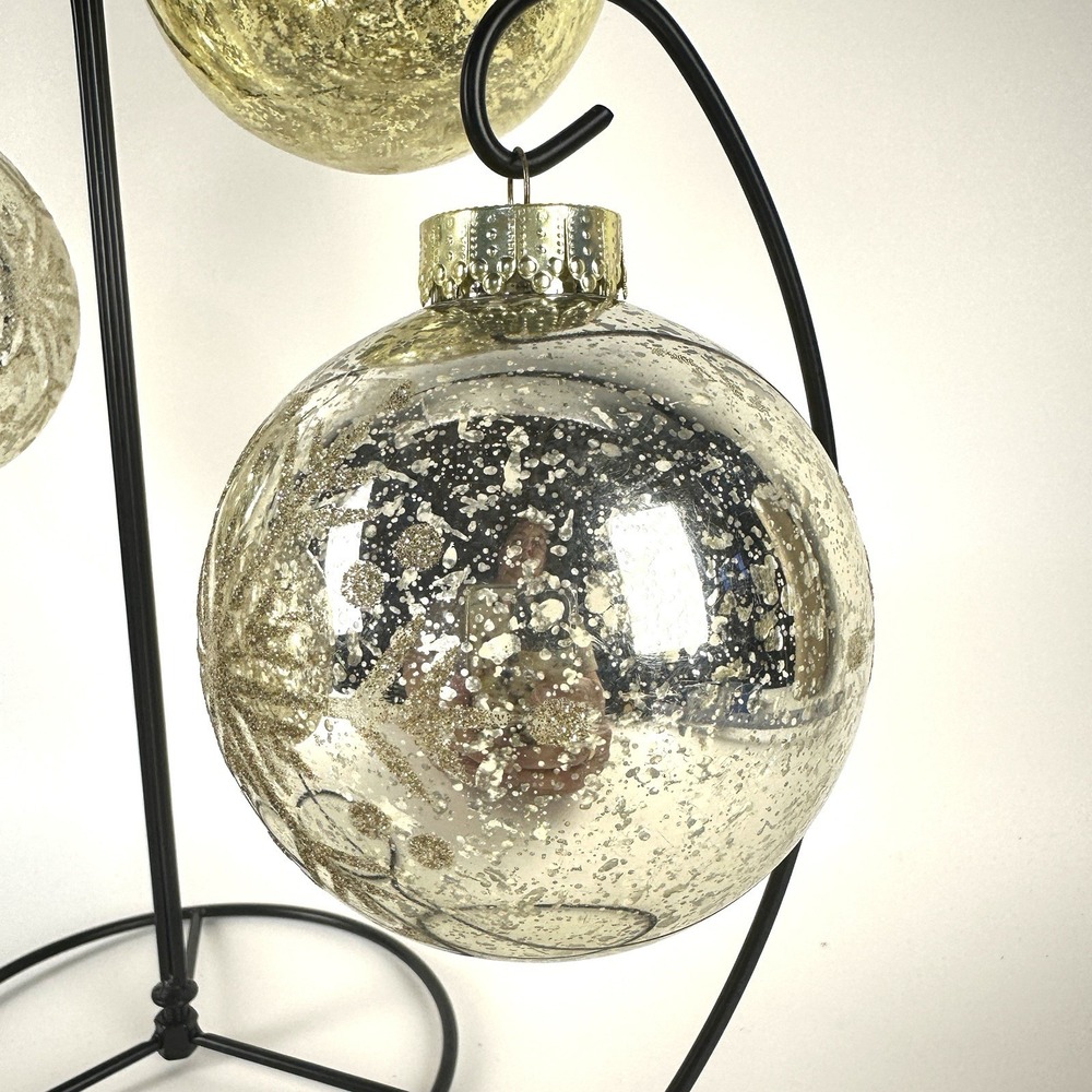Set Of 4 Silver /gold Crackle Shatterproof Ornaments Mercury Glass Look 3" - Picture 3 of 6